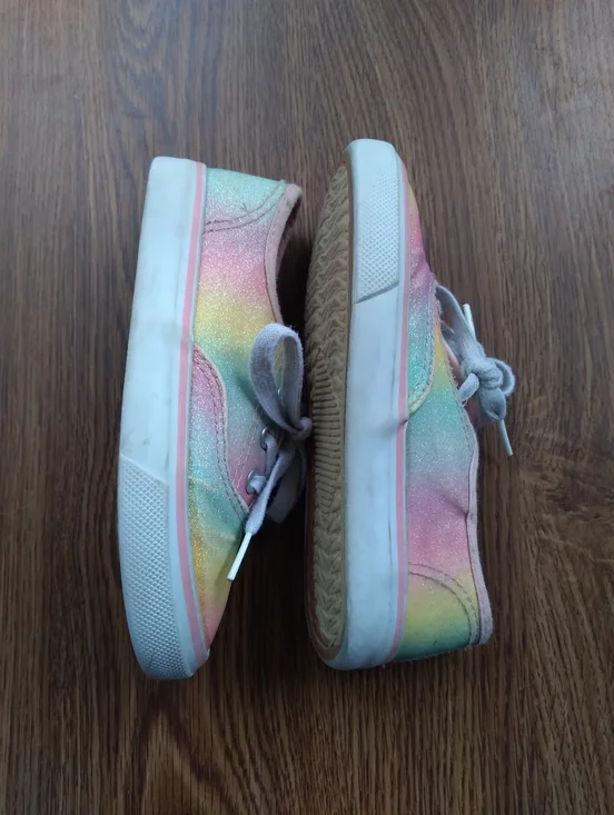 Kids Rainbow Pastel Glitter Sneakers - Comfortable Lace-Up Casual Shoe - Picture 4 of 6